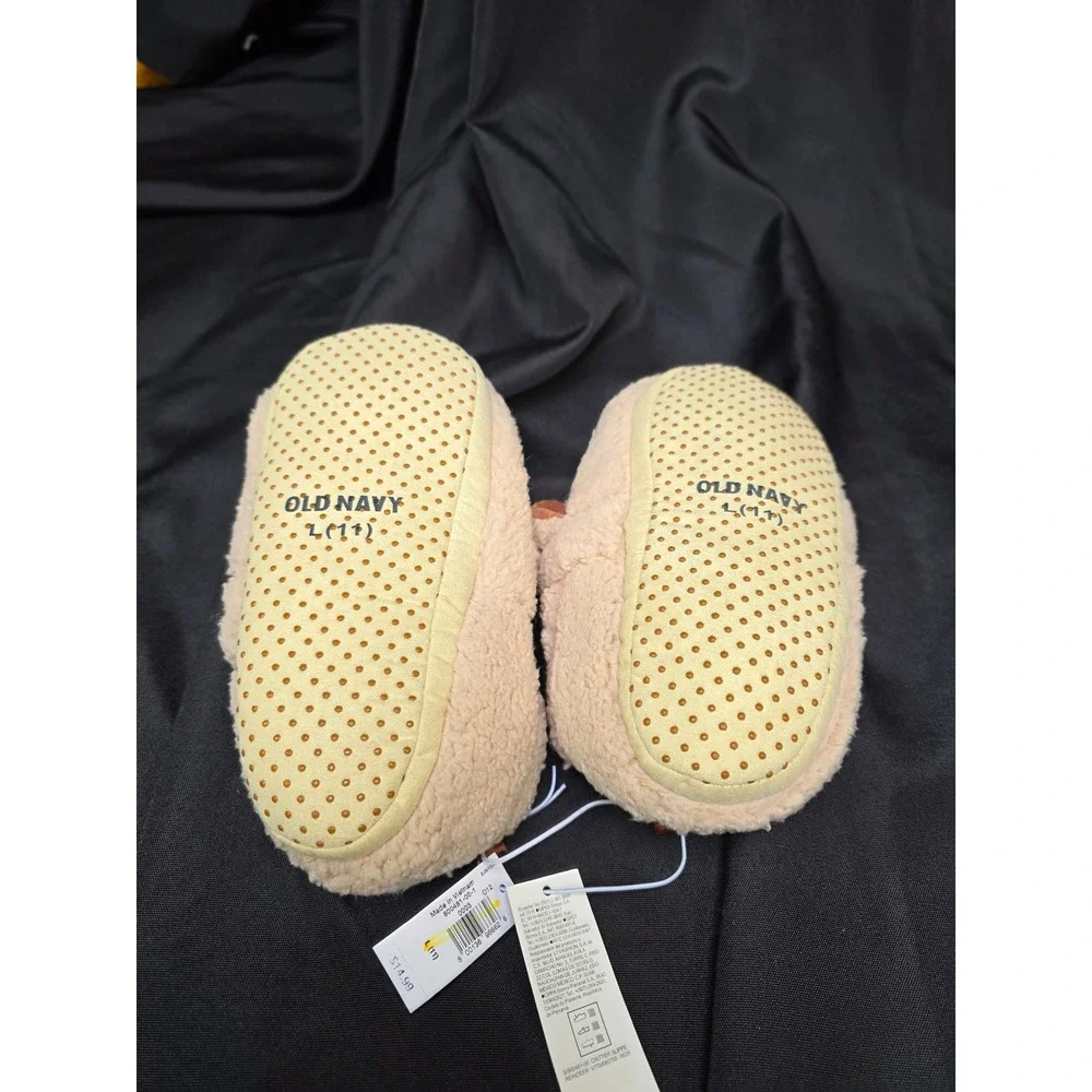 Old Navy Toddler Reindeer Sherpa Slippers Tan Brown Holiday Christmas Size L 11